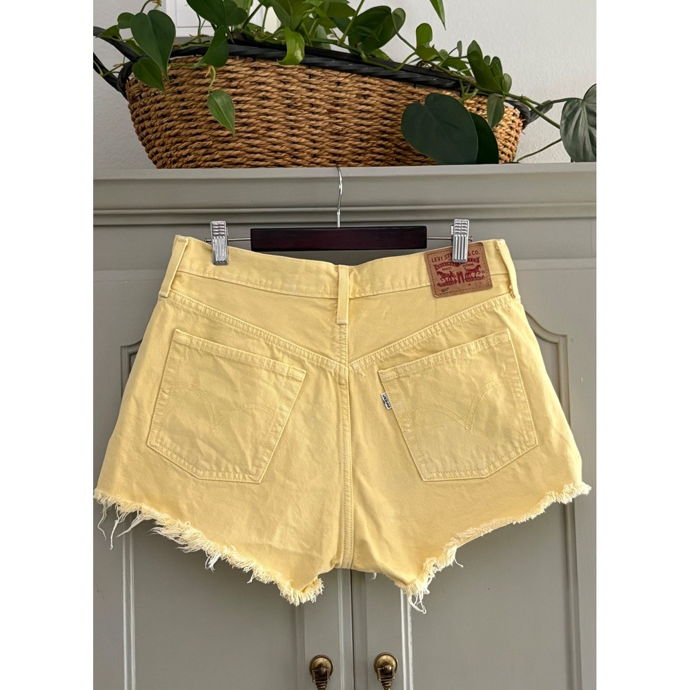 Levis 501 Original High Rise Cutoff Denim Shorts Yellow W30 Button Fly